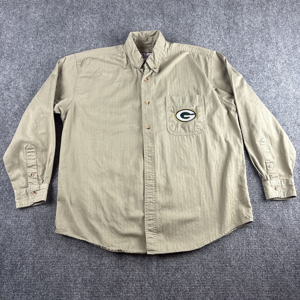 Vintage 90s Logo 7 Green Bay Packers Herringbone Twill Shirt Men's L